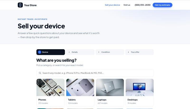 BuyBack Estimator live demo: instant trade-in estimate for phones, tablets and laptops