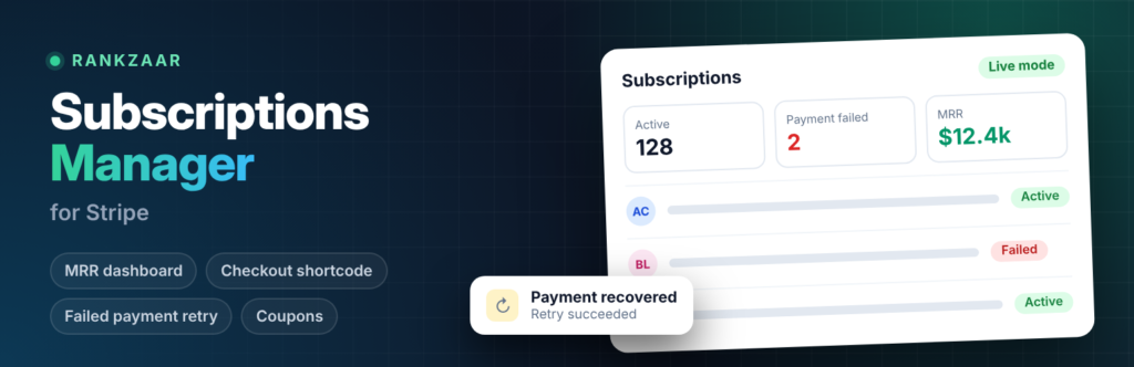 Rankzaar Subscriptions Manager for Stripe WordPress plugin banner